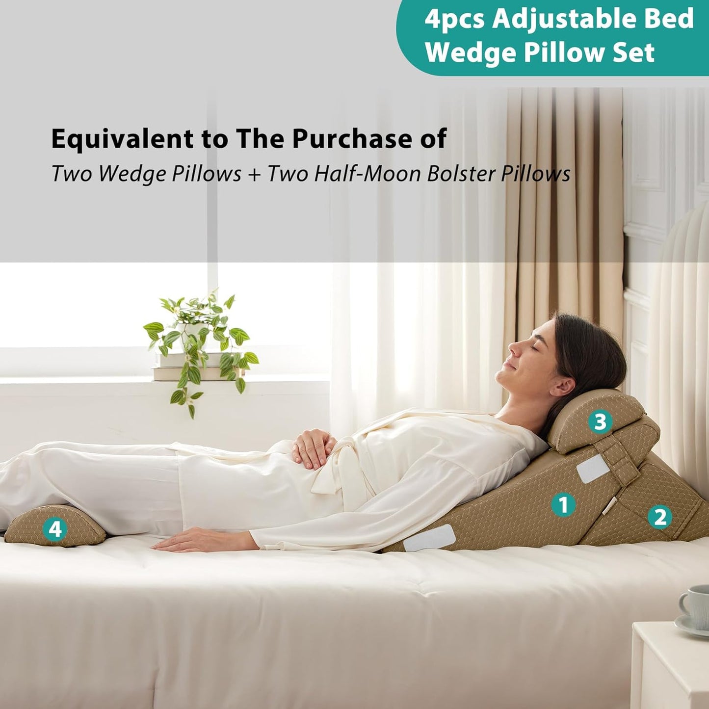 Bedluxe Wedge Pillow Headboard, 3PCS Orthopedic Bed Wedge Pillows Set for After Surgery, Adjustable Pillow Wedge for Acid Reflux&Back Pain Relief, Sleeping, Back Pillow for Bed Sitting Up, White/Grey