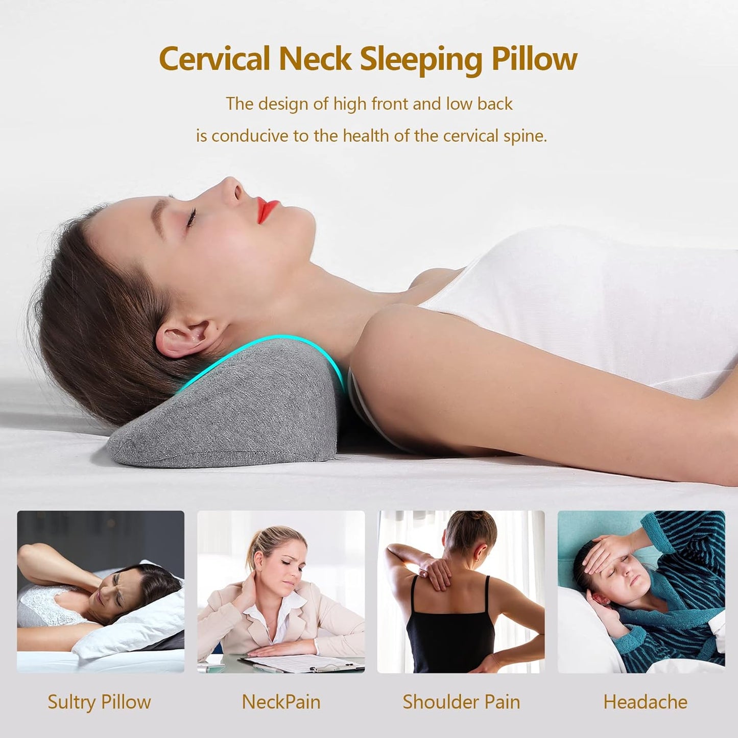 Cervical Neck Pillows for Pain Relief Sleeping, Memory Foam Neck Bolster Pillow for Stiff Pain Relief, Neck Support Pillow Neck Roll Pillow for Bed Pillow (Light Grey)