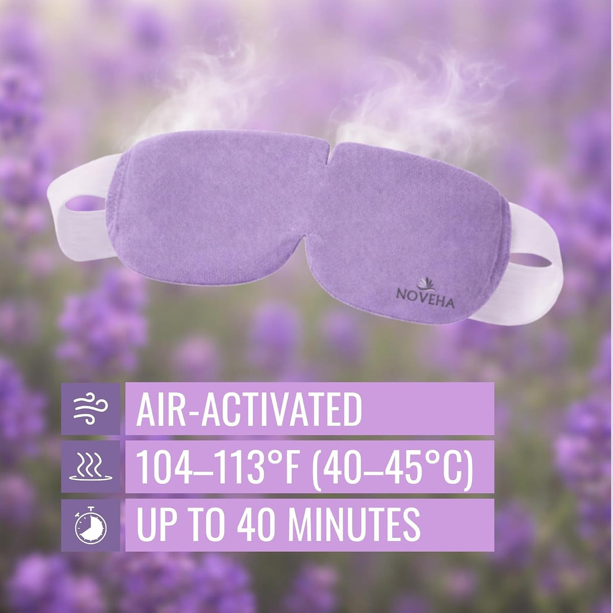 NOVEHA Lavender Self Heating Steam Eye Mask for Dry Eyes 30PCs Air-Activated Steam Eye Mask Warm Compress for Ease Daily Strain, Eye Relaxation, Travel & Spa Use, Soothing Moist Heat for Stressed Eyes