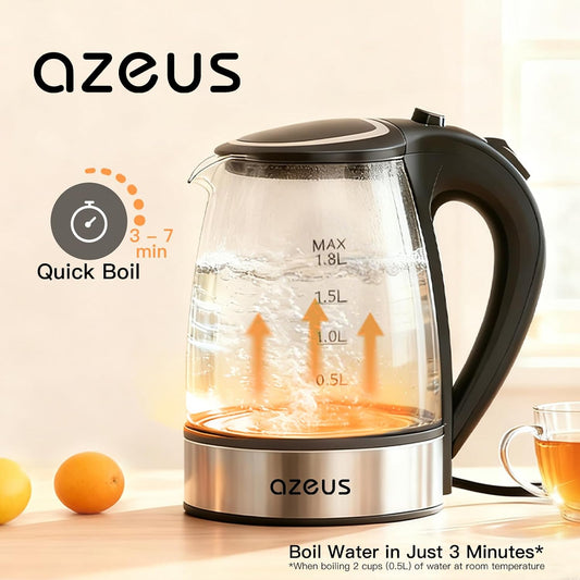 Azeus 1.8L Electric Kettle CX-817 - Fast Boil, Auto Shut-Off, Boil-Dry Protection, 360° Swivel Base - Stainless Steel Water Boiler for Tea, Coffee, and Hot Water