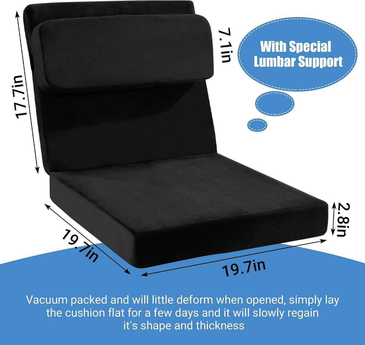 HOMBYS Recliner Seat Cushion with Lumbar Support Pillow and Adjustable Headrest, Medium Firm Foam Filling Chair Pad and Back Support, Non-Slip Design for Comfort and Pressure Reduce, Black