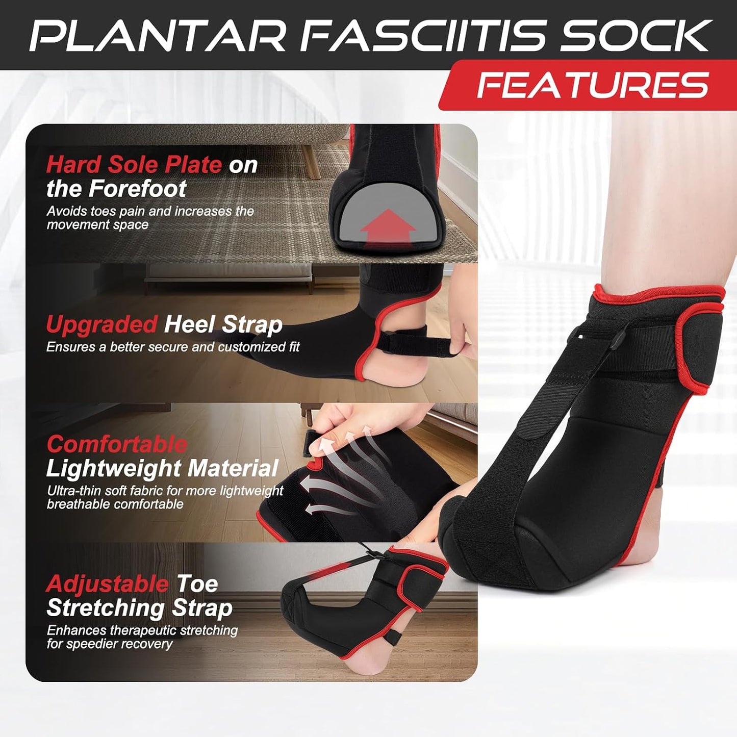 Plantar Fasciitis Night Splint Sock Soft Plantar Fasciitis Brace for Sleeping Achilles Tendonitis Foot Drop Heel Pain - Plantar Fasciitis Relief Night Splint for Women Men Black Small