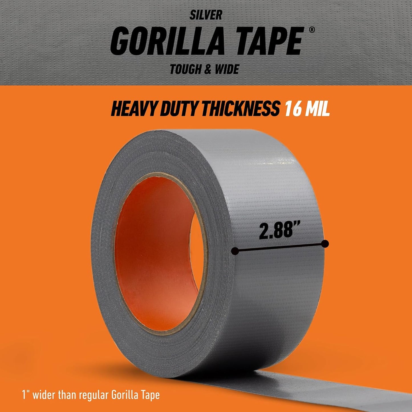 Gorilla Tough & Wide Heavy Duty Duct Tape, Black, 2.88" x 25 yd, 1-Pack | Weather Resistant, Indoor & Outdoor Use, Double-Thick Adhesive, Reinforced Backing, Hand-Tearable