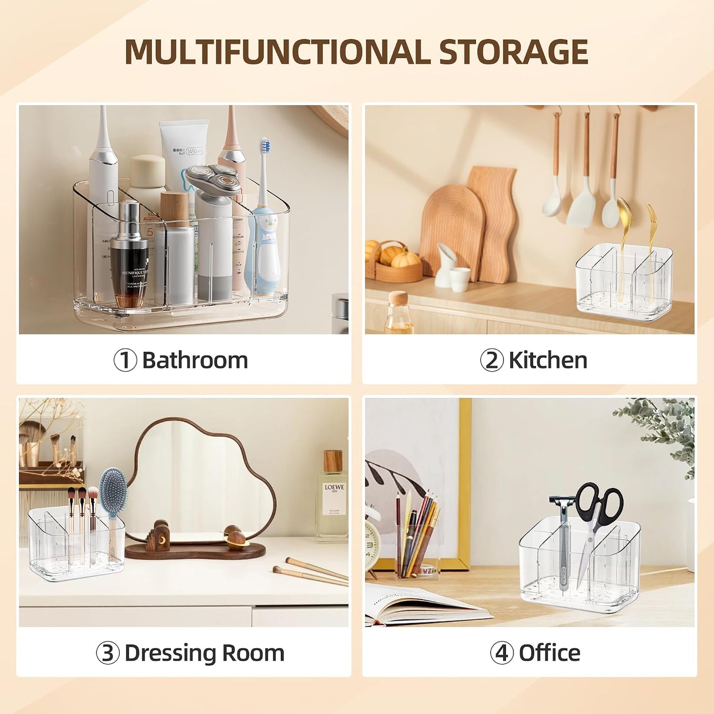 Toothbrush Holder Wall Mounted,Detachable Toothbrush and Toothpaste Holder | with Divider for Bathroom, Anti-Slip Electric Tooth Brush Holder Set with Drainage, Bathroom Accessory - Clear