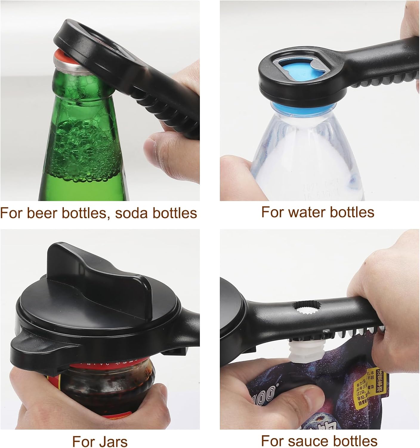 Jar Opener for Seniors, 4-in-1 Adjustable Lid Opener with Non-Slip Grip, Includes Magnetic Hook & Rubber Gripper, Suitable for Jars, Bottles and Beer Caps, Perfect for Arthritis and Weak Hands