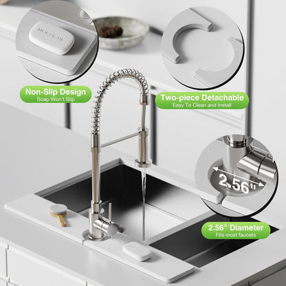 Premium Stone Faucet Mat for Kitchen Sink, 30" x 4" White | Quick Drying & Water Absorbent, Sink Splash Guard Tray for Prevents Moisture Buildup