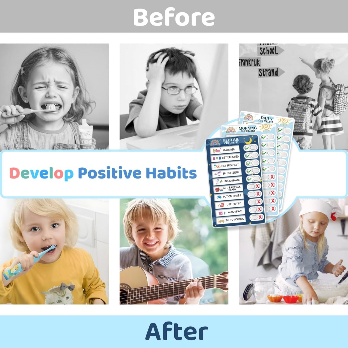 Upgraded Slider 4 in 1 Reward Chart for Kids, Reusable Bedtime/Morning/Daily Routine Chart for Kids, Magnetic Chore Chart for Kids Toddlers, Sticker Chart for Kids Behavior Chart for Kids at Home
