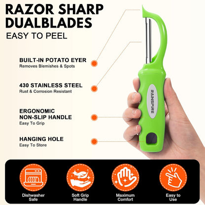 Rainspire Vegetable Peeler Potato Peelers for Kitchen, Sharp Stainless Steel Blades Veggie, Comfortable Handle Fruit Peeler, Carrot Peeler Apple Peeler Dishwasher Safe Black, 1-Pack