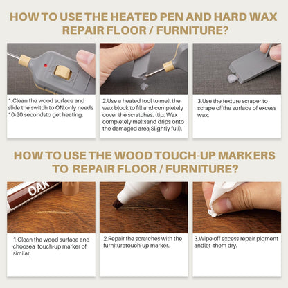 Laminate Vinyl Floor Repair Kit - Set of 22 Wood Floor Wax Furniture Touch Up Markers, Linoleum Repair Kit Cover Up Scratches, Cracks, Stains for Wooden Door, Floor, Table, Cabinet, Desks