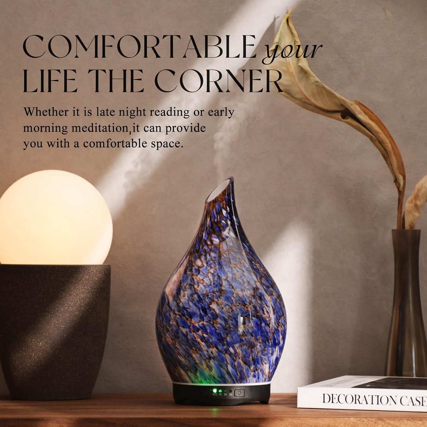 Porseme Oil Diffuser 3D Glass Aromatherapy Ultrasonic Humidifier, Air Refresh Auto Shut-Off, Timer Setting, BPA Free for Home Hotel Yoga Leisure SPA Gift 150ml Last 6H - Colors B