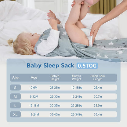 Baby Sleep Sack 0-6 Months, 100% Cotton Wearable Blanket, 0.5 Tog, 3 Pack
