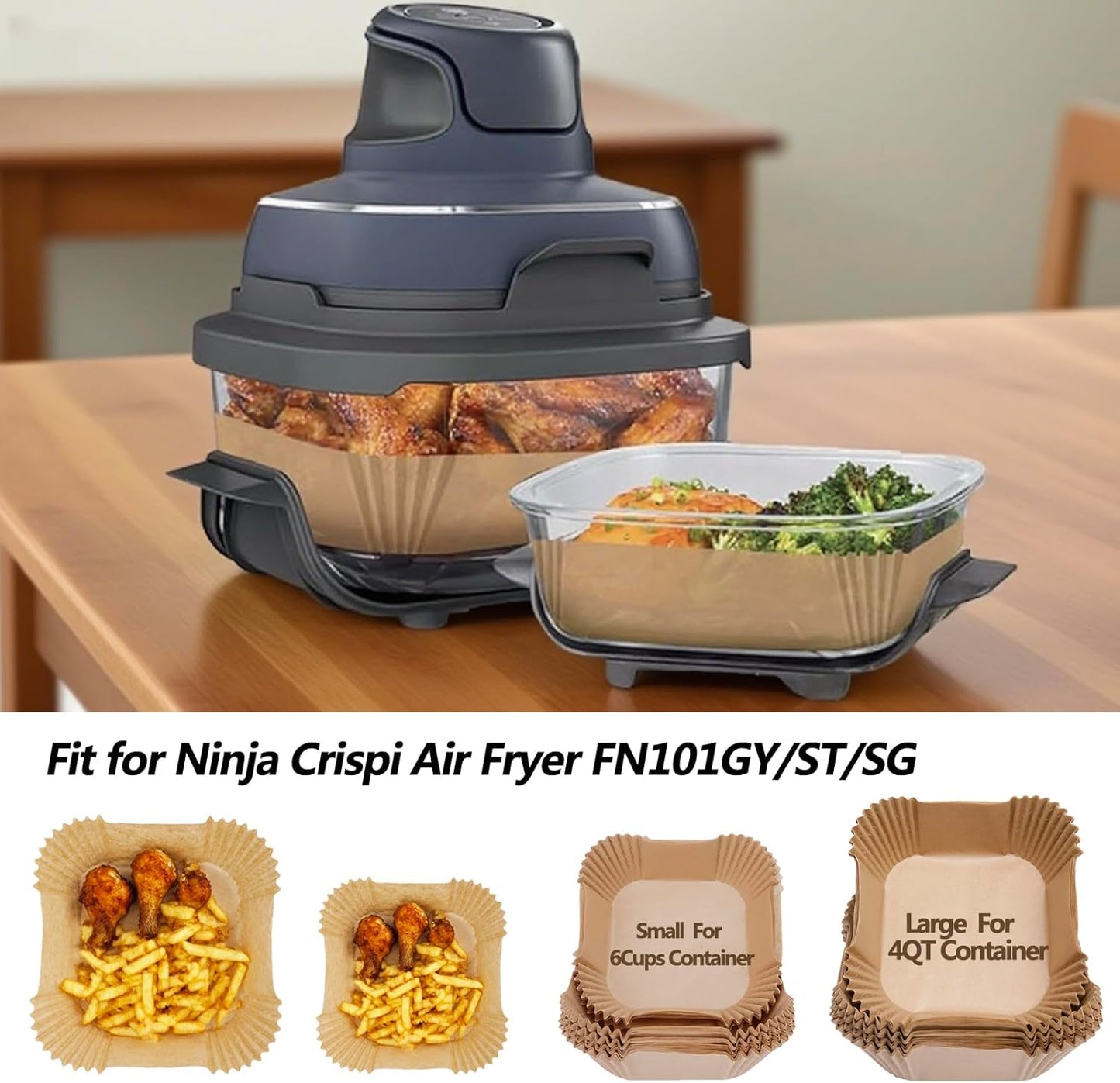 Ecfvtp Air Fryer Disposable Paper Liner, 100PCS Food Grade Parchment Liners for Ninja DZ201, Air Fryer Accessories Baking Paper (9 * 6,Thicken Natural)