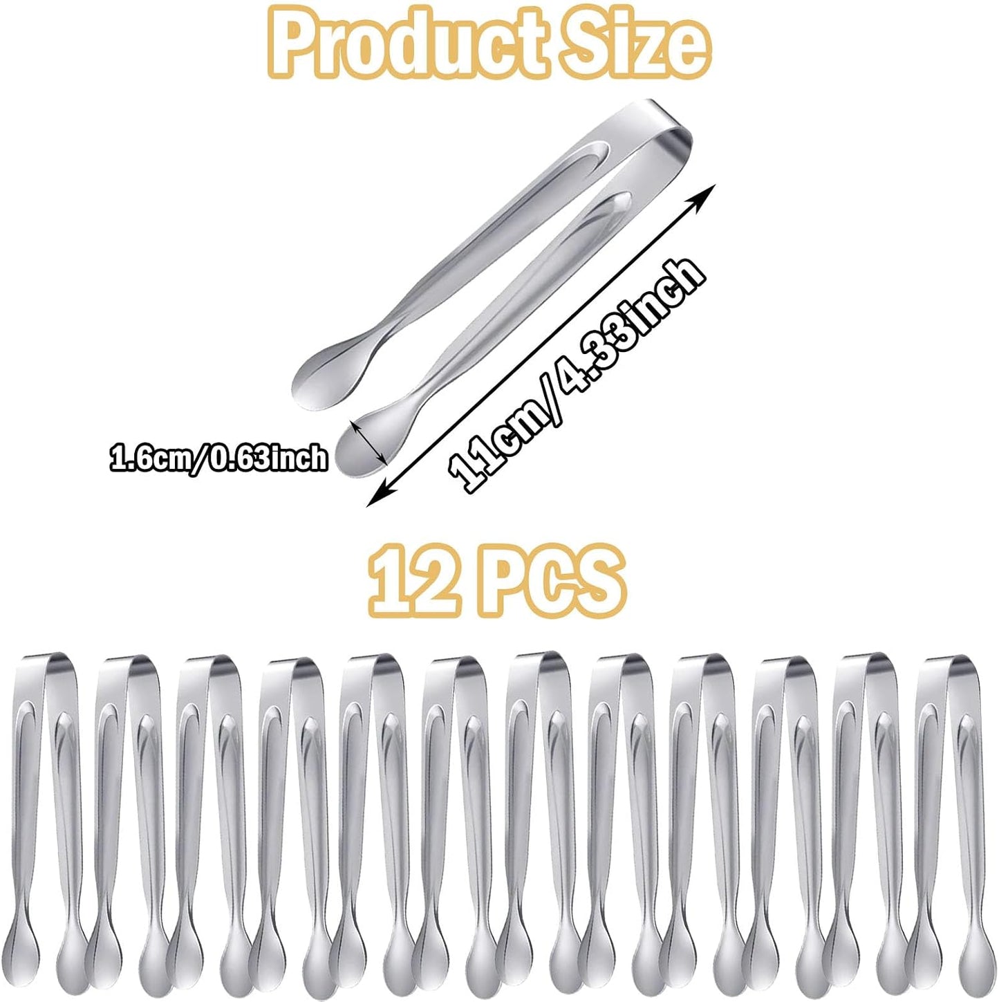 12Pcs Mini Serving Tongs,4.3"Stainless Steel Small Appetizer Tongs | Ice Tongs Sugar Tongs Mini Tongs for Appetizers Desserts Ice Bucket,Tea Party,Coffee Bar (Gold)
