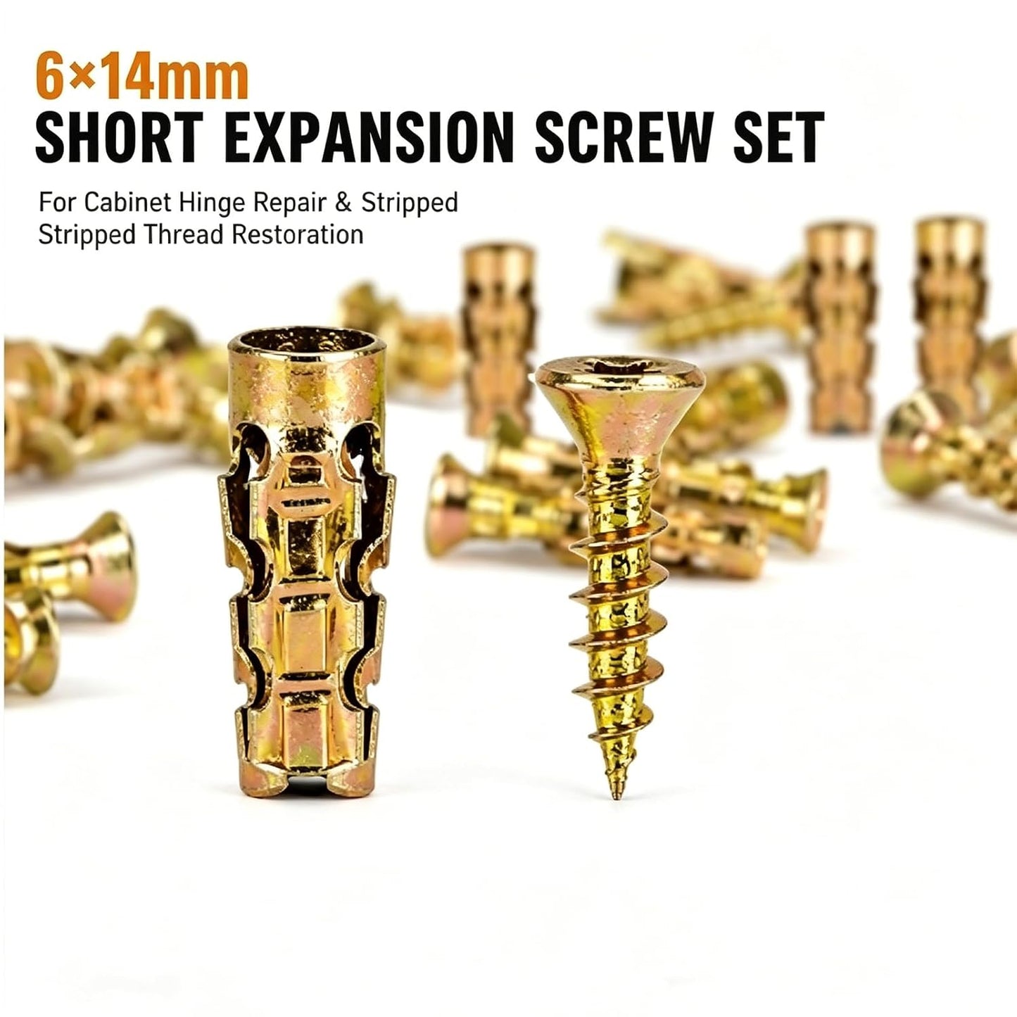6×14mm Short Expansion Screw Set for Cabinet Hinge Repair, Expansion Anchor | Cabinet Hinge Screws for Stripped Hole Repair, Door Hinge Repair Kit, 30/50/100 pcs Wall Anchors and Matching Screw (30PCS)