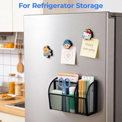M&G Magnetic Pen Holder Dry Erase Marker Holder, Strong Magnet Metal Mesh Pencil Holder for Whiteboard, Refrigerator and Locker, 3 Compartments Magnetic Basket Organizer, Black