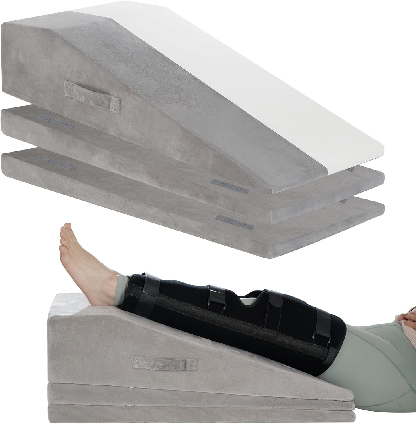 Wedge Pillow for Sleeping, Bed Wedge Pillow for After Surgery 3-Height Memory Foam Leg Elevation Pillow for Swelling Back Pain Relief Sciatica Knee Ankle Pain Bed Support Legs L 24"