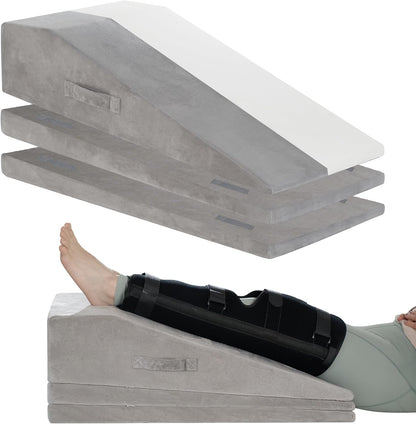 Wedge Pillow for Sleeping, Bed Wedge Pillow for After Surgery 3-Height Memory Foam Leg Elevation Pillow for Swelling Back Pain Relief Sciatica Knee Ankle Pain Bed Support Legs L 24"