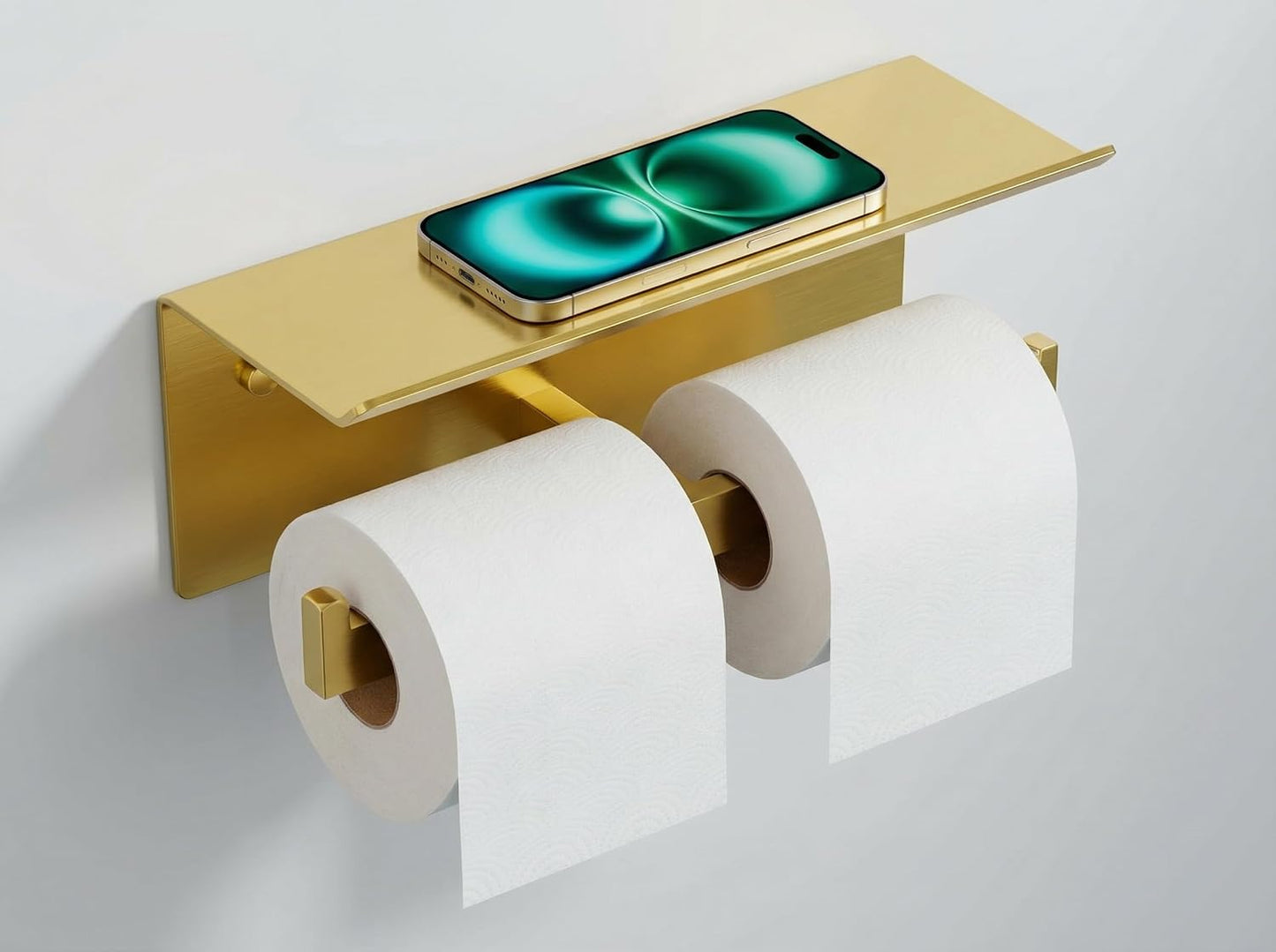 FORIOUS Toilet Paper Holder with Shelf, Commercial Toilet Paper Dispenser | Brushed Nickel | SUS304 Stainless Steel Wall Mount Double Bathroom Tissue Roll Holder for Hotel, Apartments, etc
