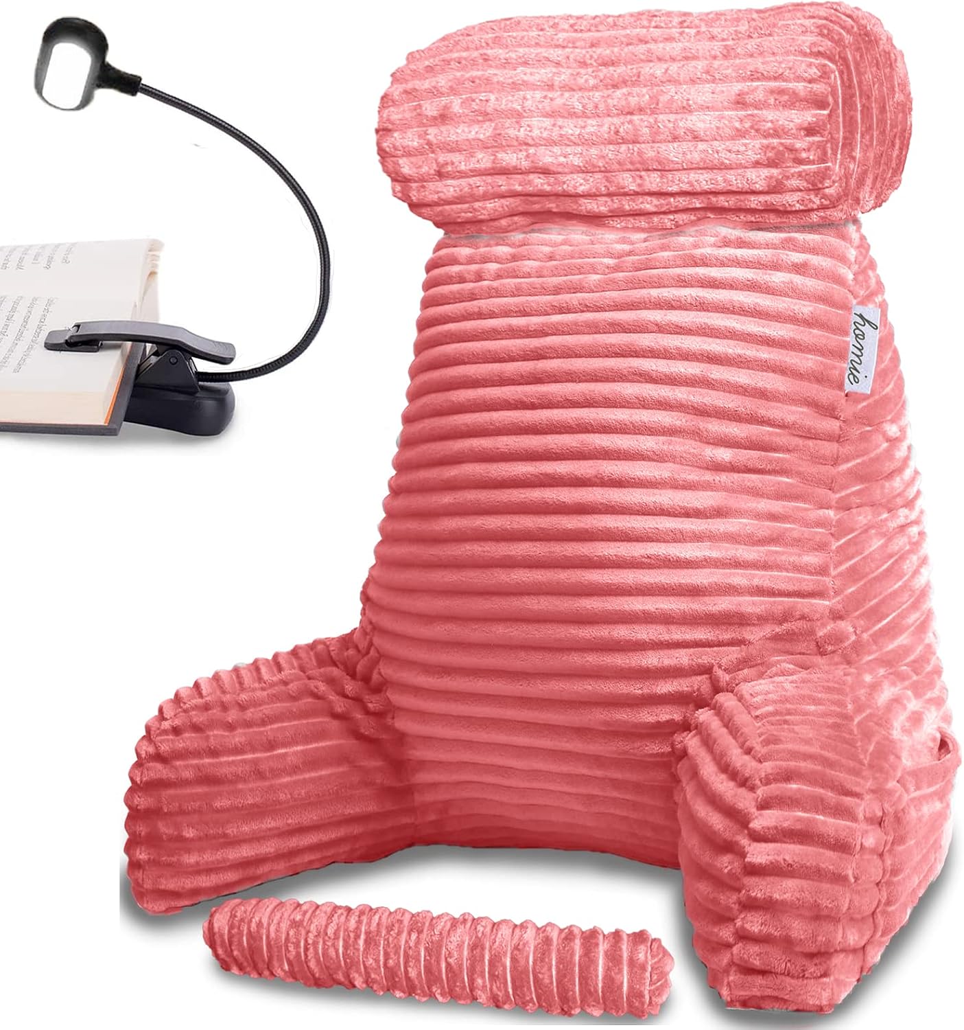 Homie Reading Pillow with Reading Light and Wrist Support, Has Arm Rests, and Back Support for Bed Rest, Lounging, Reading, Working on Laptop, Watching TV (Gray)