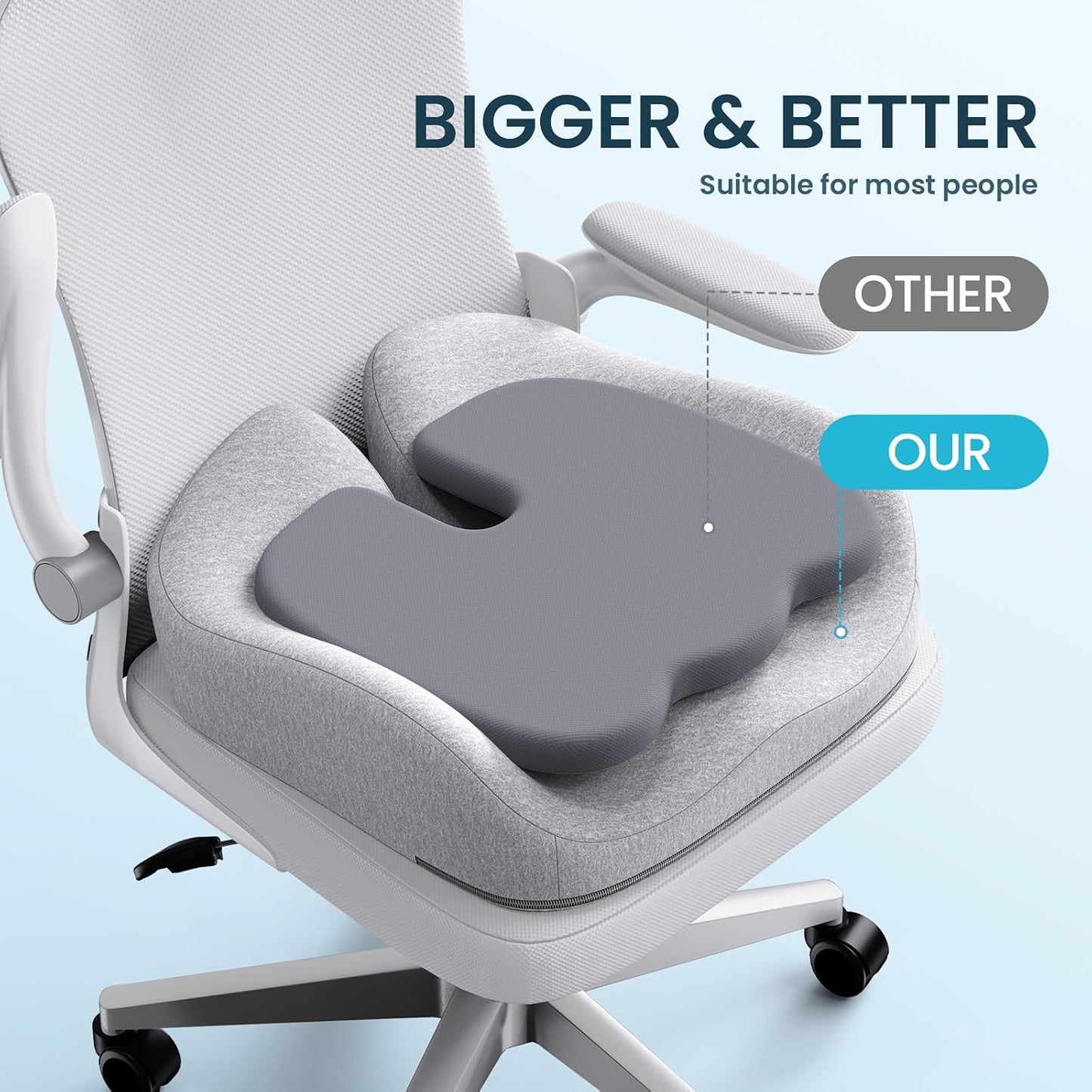 Benazcap Memory Foam Seat Cushion, Ergonomic Office Chair Cushion | Memory foam cushion relieves pressure and supports tailbone comfort for office chairs, cars, wheelchairs and home use.