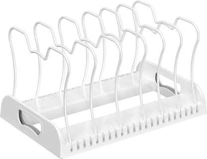 Simple Houseware Expandable Pan Rack 10 Adjustable Compartments, White | Kitchen Cabinet Organizer for Pots, Pans, Lids & Bakeware - Pantry & Countertop Storage