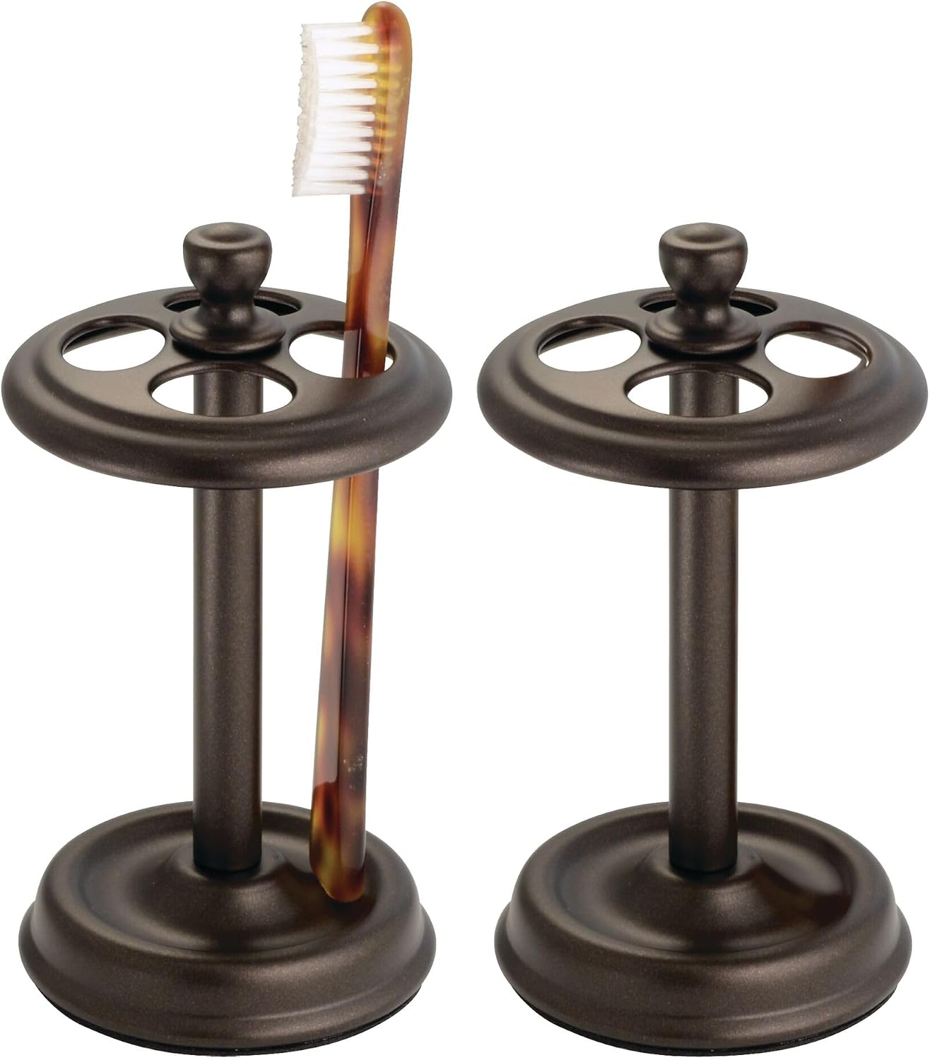 iDesign Steel Divided Toothbrush Holder Stand, 3.25" x 3.25" x 5.75" | Four Divided Compartments, Brushed Nickel & Polished Chrome