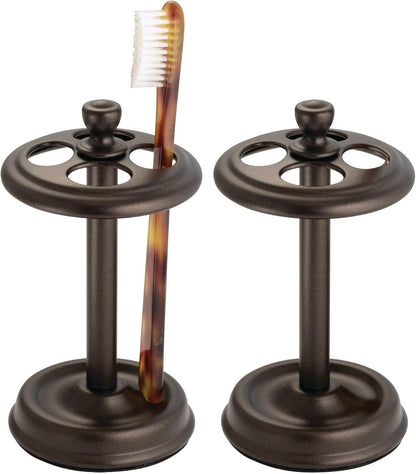 iDesign Steel Divided Toothbrush Holder Stand, 3.25" x 3.25" x 5.75" | Four Divided Compartments, Brushed Nickel & Polished Chrome