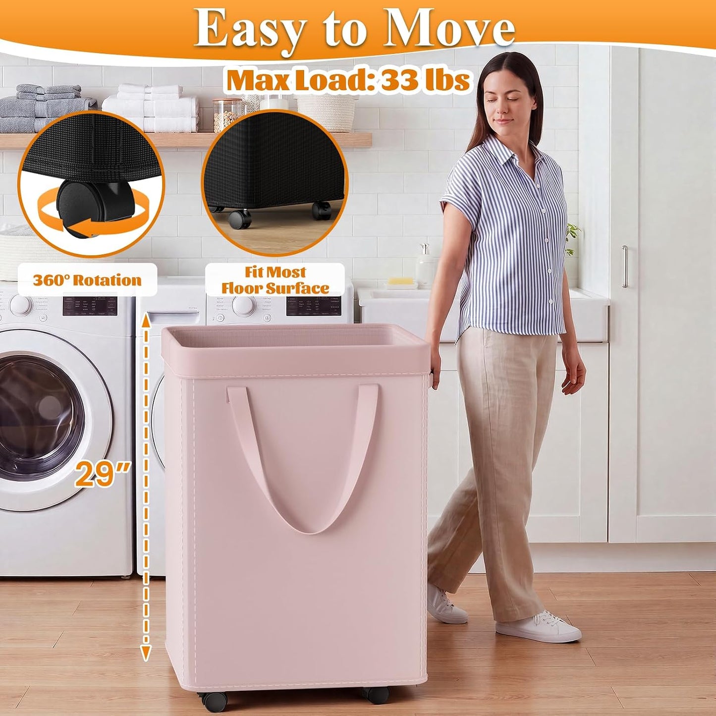 Optish Laundry Basket with Wheels, 90L Rolling Laundry Hamper with Wheels, Large Clothes Hamper on Wheel with Removable Mesh Bag for Bedroom, Dorm Room Essentials, Black