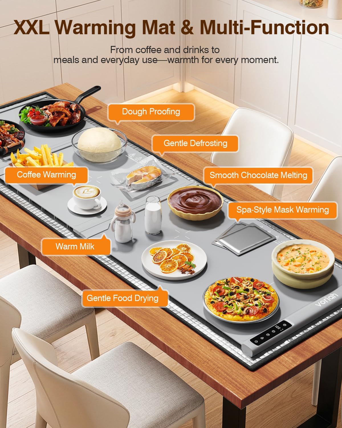 Warming Mat for Food, Voriah Electric Warming Tray with 3 Temp Settings & Auto Shut-Off, Food Warmer with Thick Silicone Surface to Keep Food Warm at Buffet, Parties, and Family Use（Dark Blue）