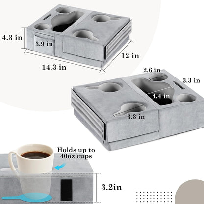 Luxspire Couch Cup Holder, Couch Caddy, 4 Holes, Gray | Couch Cup Holder Pillow Side Pocket and Handle, Couch Caddy Pillow for Phone/Drinks/Remote Control/Snacks