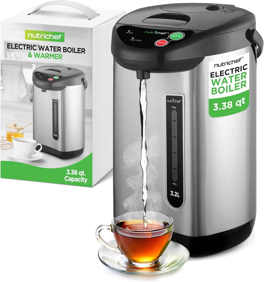 NutriChef 5.2 Qt Electric Water Kettle, Portable, Quick Heating, 5 Liter Digital Kettle with 5 Temperature Settings, Safety Lock, Stainless Steel, 3 Dispensing Options, 8.46" x 11.2" x 16.5"