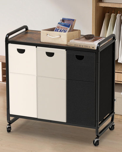 Laundry Sorter 3 Section,Laundry Basket with Wheels,3×15.8 Gal (60L) | Laundry Room Organization with Wooden Desktop Shelf,Pull-Out and Removable 900D Oxford Fabric Laundry Bags for Laundry Room