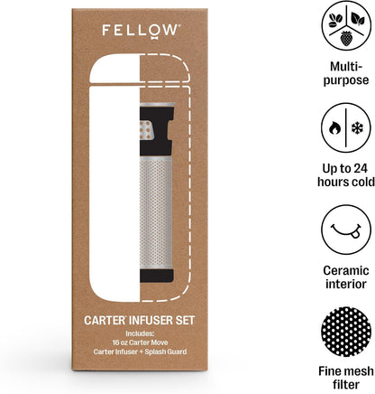 Fellow Carter Tea Infuser for Loose Leaf Tea and Cold Brew - Fine Mesh | Stainless Steel Tea Steeper, Dishwasher Safe, Snaps Into Carter Mug 16 oz, Drip Tray Included, Tea Diffuser for Mugs