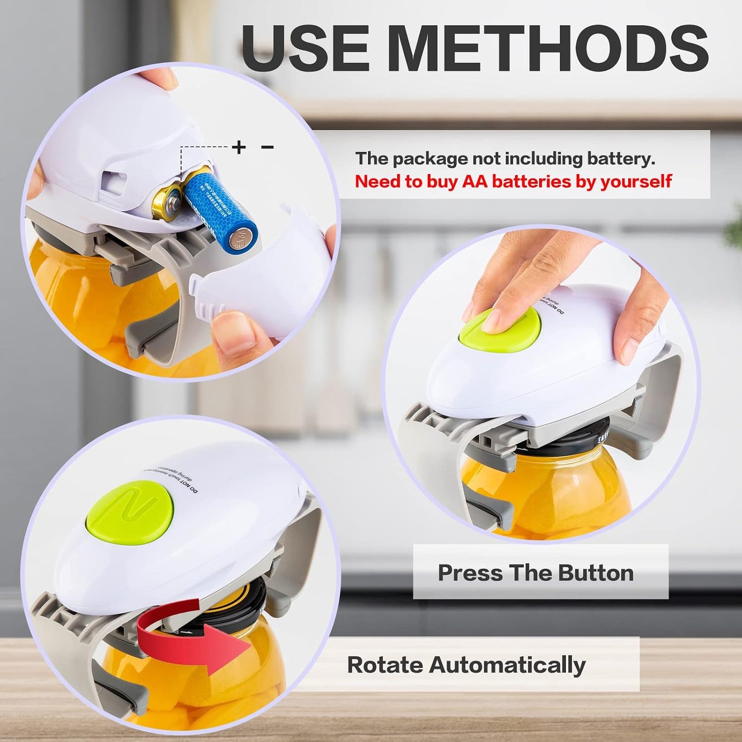 Electric Jar Opener, Automatic Jar Opener Kitchen Gadget,The Hands Free Bottle Opener for Woman,Seniors with Arthritiss,Weak Hands with Less Effort to Open