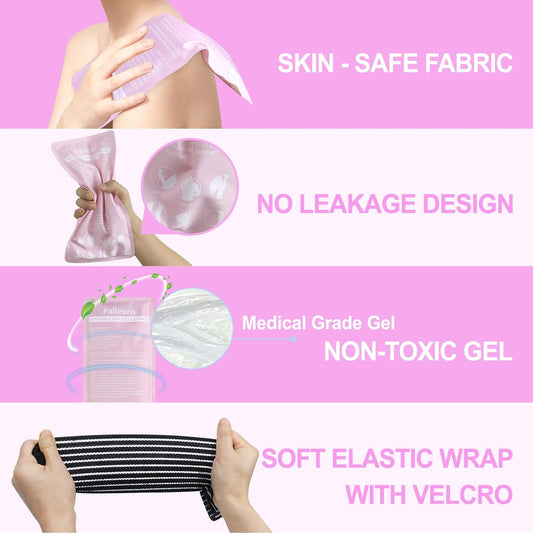 Pallesen Ice Packs for Injuries Reusable, Knee Ice Pack Wrap,Reusable Gel Hot Pack & Cold Pack Compress for Pain Relief,Rehabilitation, Flexible Therapy, for Knee, Back, Neck, Wrist, Ankle Pink
