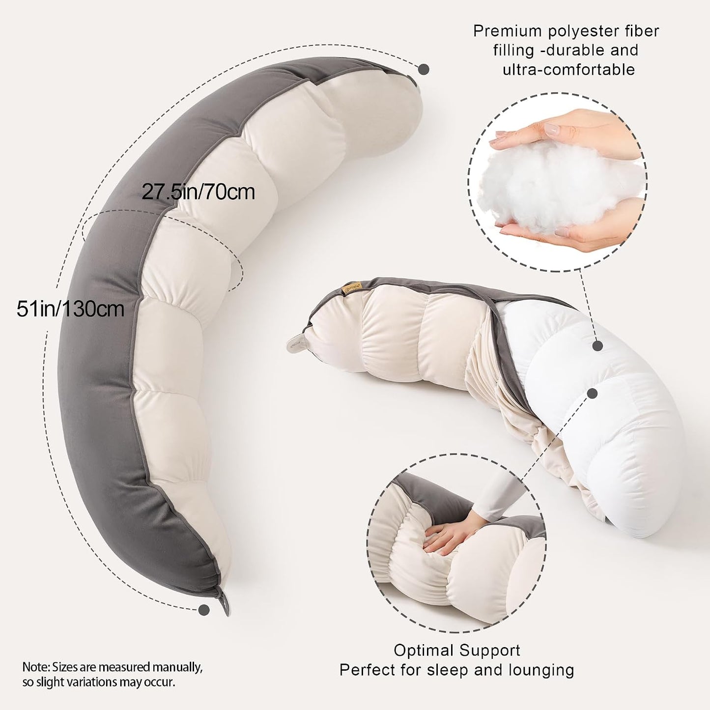Peallow(Pat. Pend) – Long Round Body Pillow for Adults, Bolster Pillow for Sleeping, Soft and Supportive Pillow for Sleeping & Lumbar Support (Green-White, 29.5")