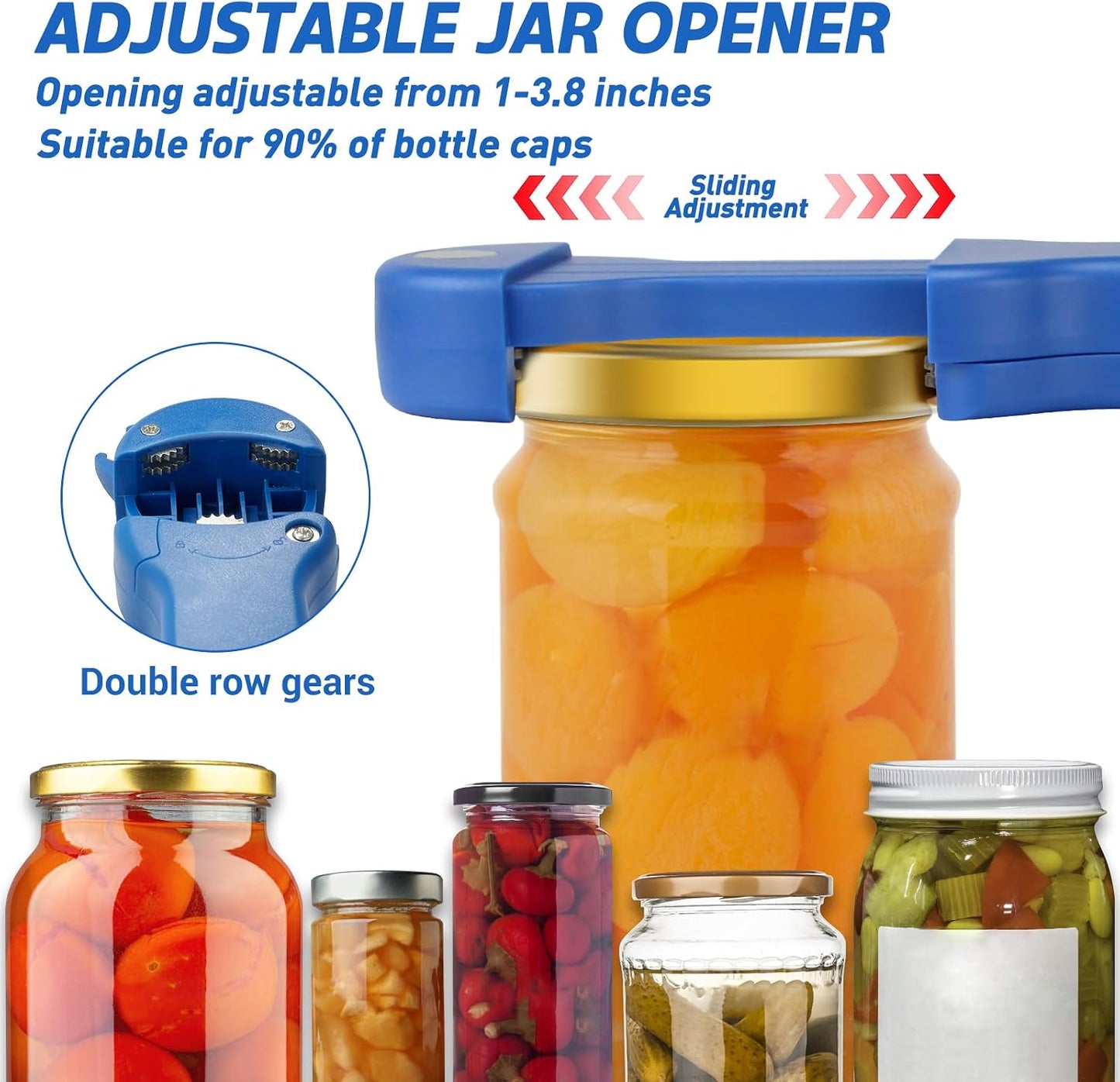 Jar Opener for Seniors with Arthritis, 7 in 1 Bottle Opener and Wine Corkscrew, Easy Grip Kitchen Gadget for Weak Hands Elderly, Retractable Jaw Lid Opener with Magnetic Storage (Teal)