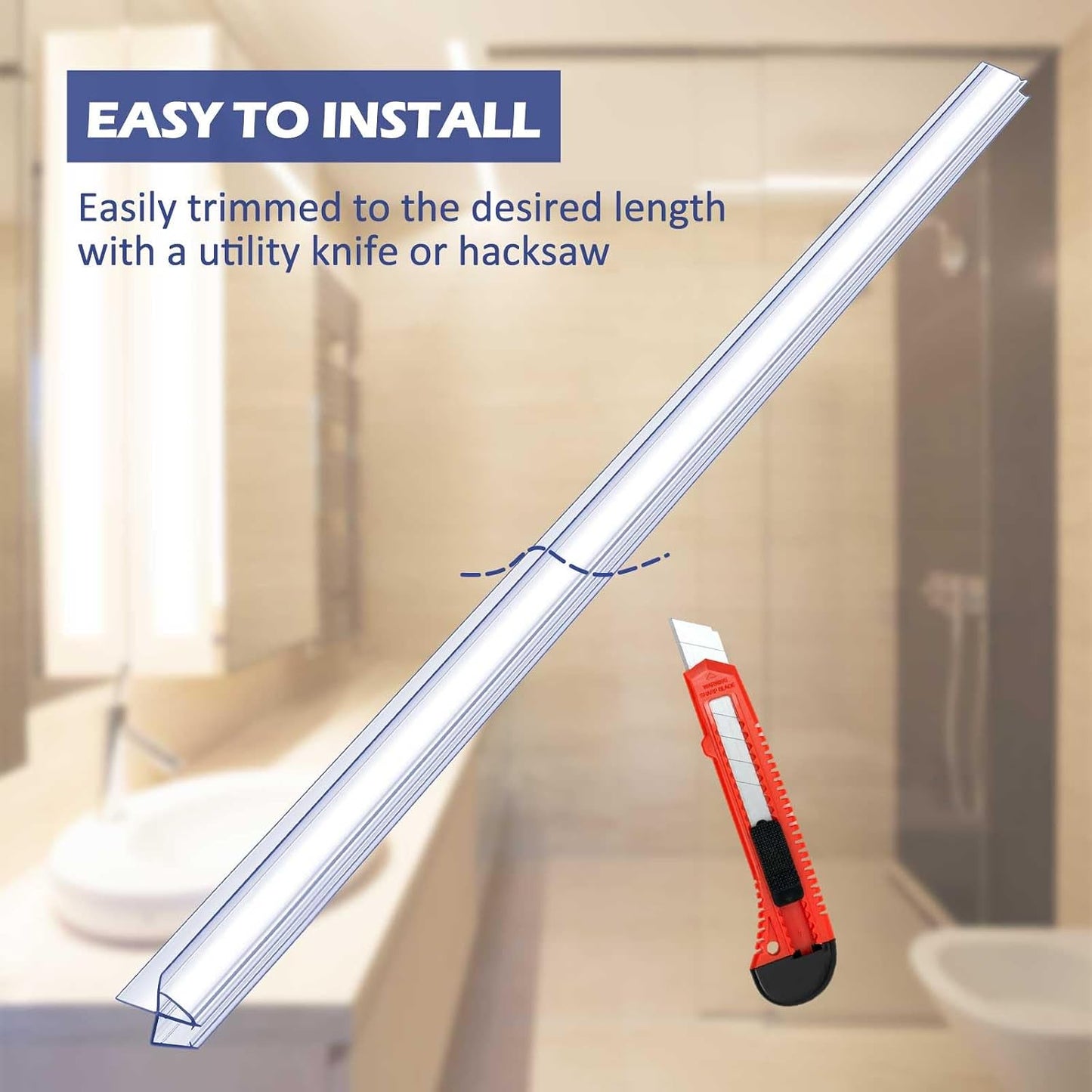 Frienda 2 Pcs Shower Door Bottom Seal 3/8" x 36'' Clear PVC Glass Door Sweep Shower Frameless Seal Strip for Replacement Stopping Leaks and Creating Water Barrier