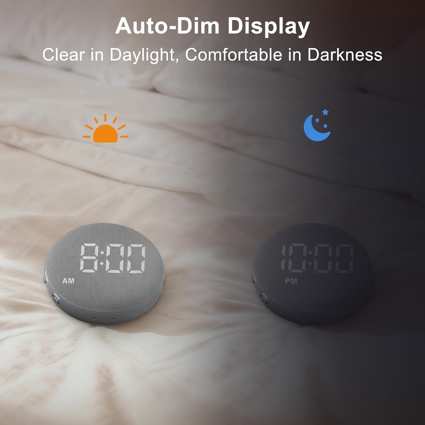 SolaceRise Extra Loud Alarm Clock Vibrating Bed Shaker for Heavy Sleepers | Auto-Dim Digital Clock for Hearing Impaired Deaf - Portable Rechargeable Battery for Bedroom Travel Dorm - Putty