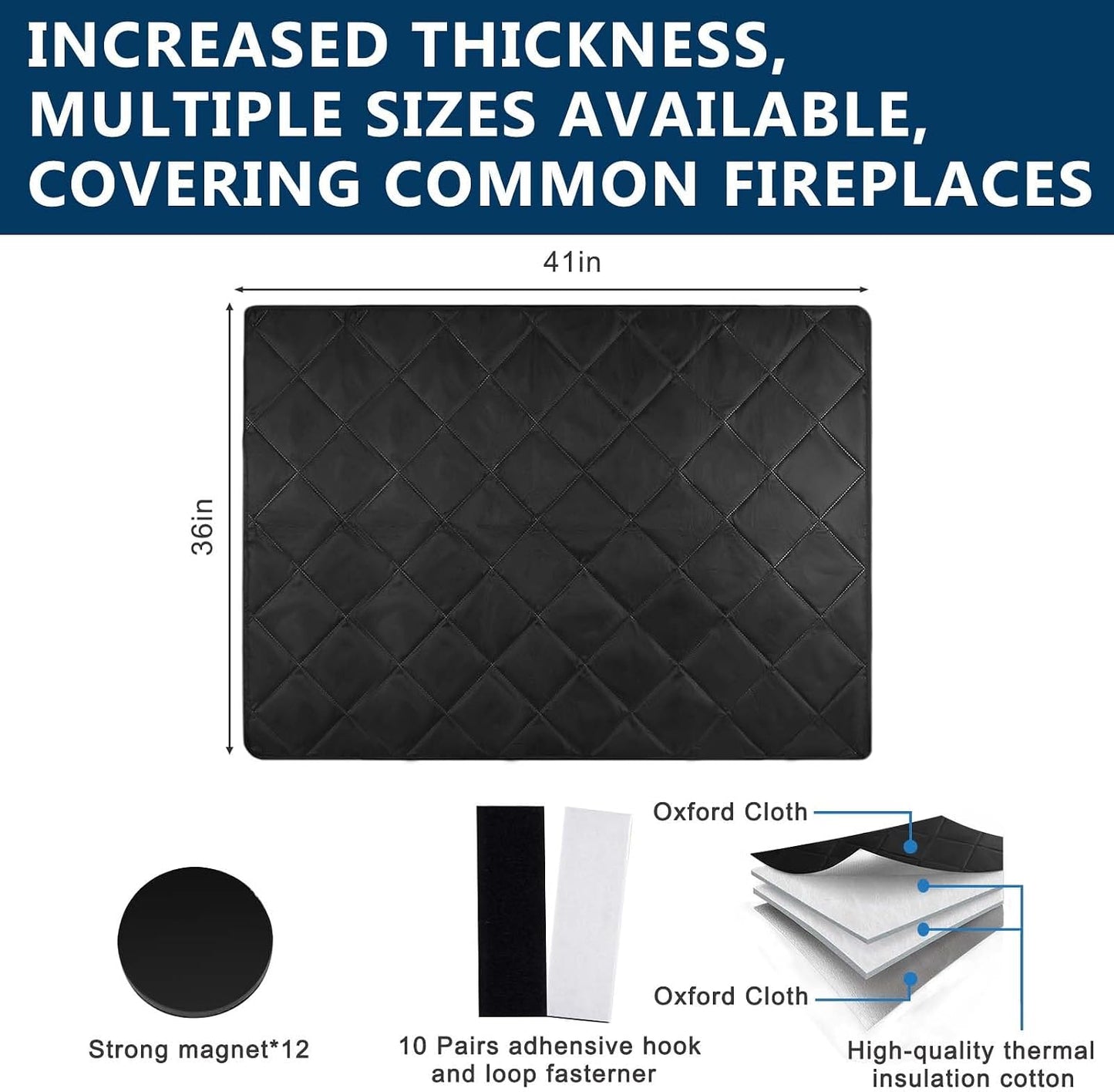 Magnetic Fireplace Cover Blanket Draft Stopper 45*34in Brick Fireplace Screen Insulation Cover Chimney Cold Air Blocker with Strong Magnet Hook-and-Loop Fasteners for Winter Iron Frame Stops Heat Loss
