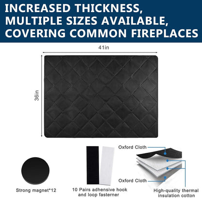 Magnetic Fireplace Cover Blanket Draft Stopper 45*34in Brick Fireplace Screen Insulation Cover Chimney Cold Air Blocker with Strong Magnet Hook-and-Loop Fasteners for Winter Iron Frame Stops Heat Loss
