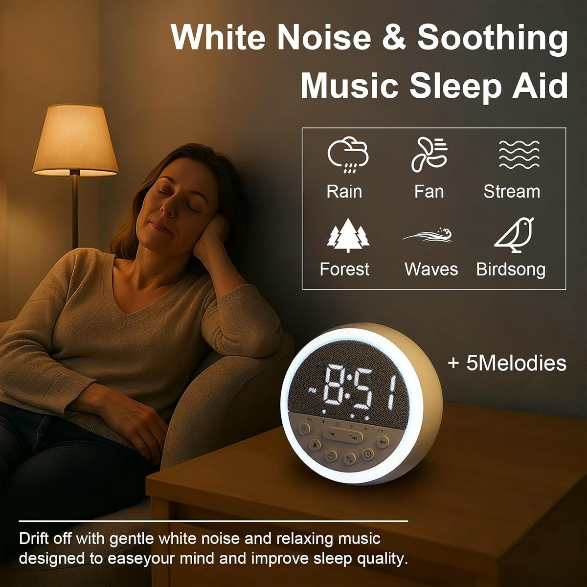 OCEST Sunrise Alarm Clock with White Noise & Dimmable RGB Night Light