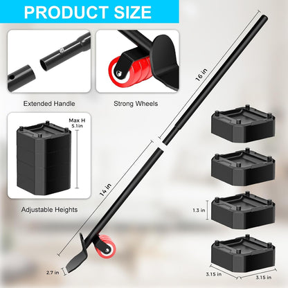 LOYAL TIGER Heavy Furniture Lifter Tool Set with 4 Raise Blocks,Red | Heavy Duty Furniture Lifter Tool for Moving Sofas, Refrigerator & Appliances Quickly. 800 Lbs Load Capacity.