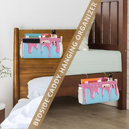 Bedside Caddy Hanging Bunk Bed Caddy Bed Organizer Hanging Pocket with 2 Hooks Bedside Storage Organizer Pocket Bag Holder Checkered Light Green - Colors B