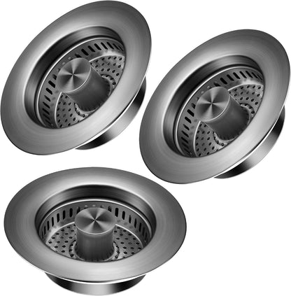TGOSOMT Kitchen Sink Drain Strainer Stopper, Anti-Clog & Quick Drain | 3-IN-1 Design, Stainless Steel 304, Removable Strainer Basket, Corrosion & Scratch Resistant, Fits US Standard 3-1/2" Drain