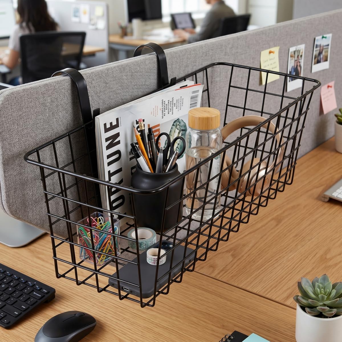2 Pack Metal Hanging Bedside Basket for Bunk Beds & Collage Dorms - Cabinet Wire Organizer for Storage, Multi-Use Large Organizing Caddy for Bedroom, Office (Black/Large)