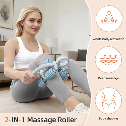 Abahub Manual Massage Roller, Cellulite Massage Roller for Men Women, Home Gym Deep Fascia Massager, 2-in-1 Relieve Muscle Soreness Massager for Arm, Thigh, Back & Shoulder, Pink