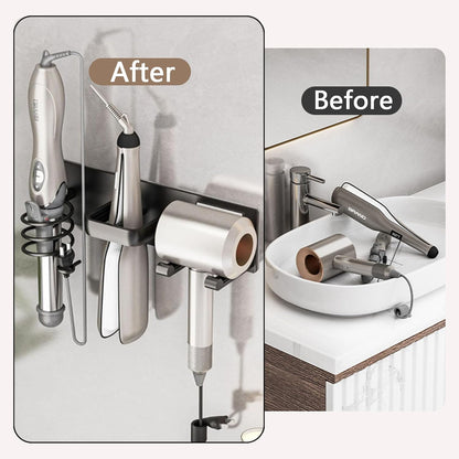 Universal Hair Dryer Holder, Self Adhesive Wall Mount, White | Universal storage rack fits most brand blow dryers, ideal for bathroom organization