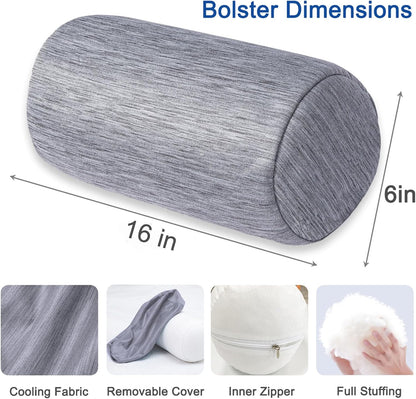 1 MIDDLE ONE Round Cylinder Bolster Pillow with Removable Cooling Cover, Tube Roll Cervical Pillow for Head, Neck, Back and Legs Support, 13"x 6", Grey