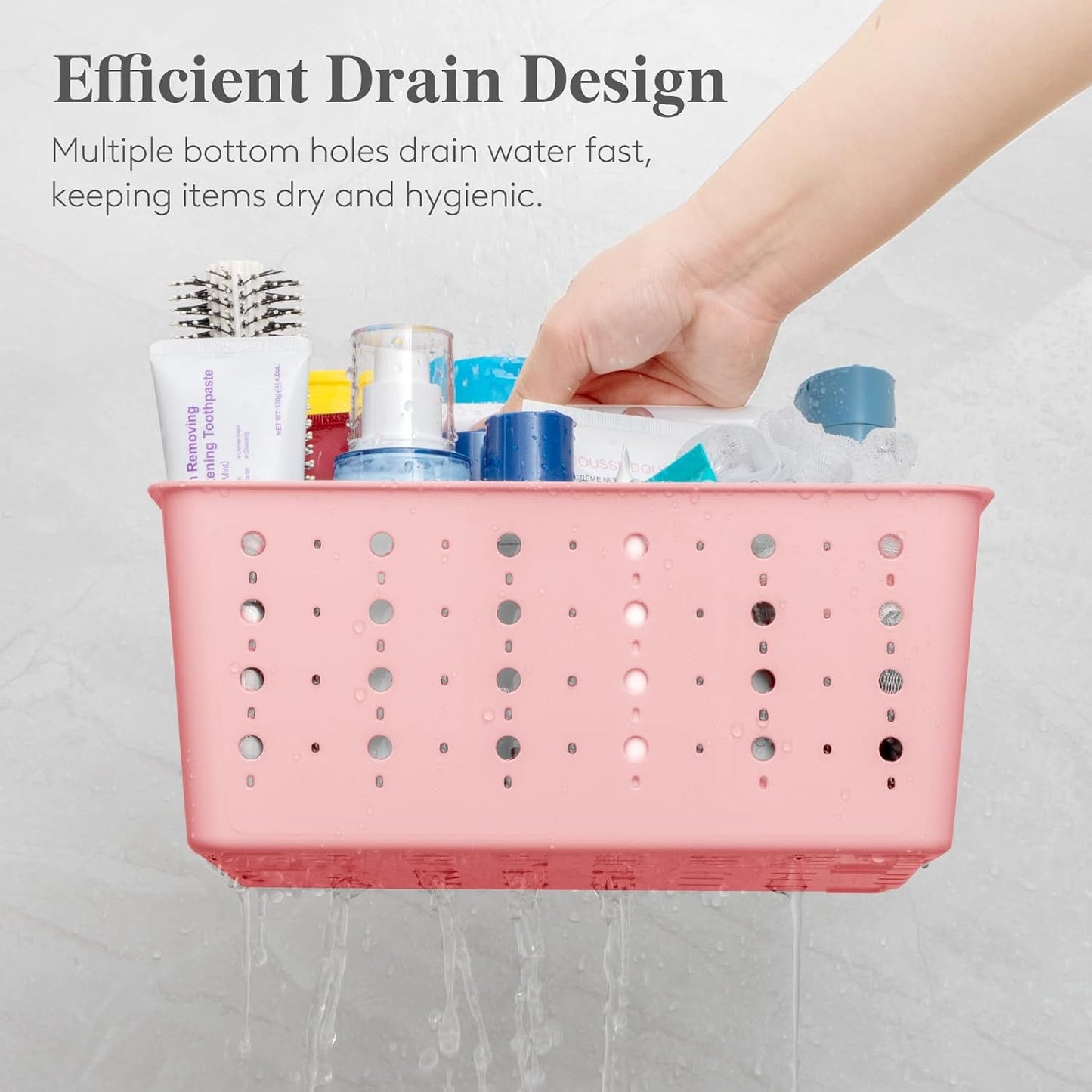 Lifewit Portable Shower Caddy, Plastic Basket Organizer, 1 Pack, Pink | Sturdy ABS plastic, Removable Compartment, Drain Design, College Dorm Room Essentials with Handle, for Bathroom, Toiletry